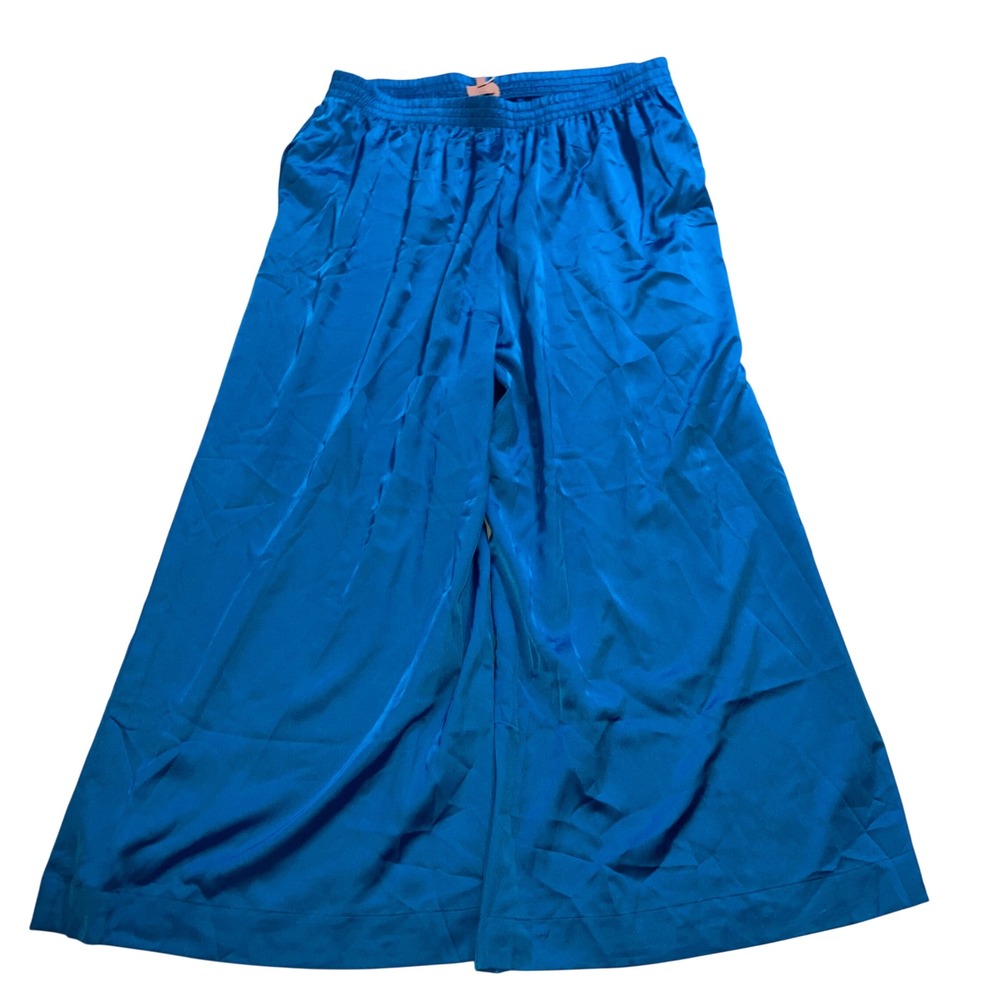 Show Me Your Mumu Irwin Pants Blue Satin Wide Leg High Waist‎ Plus Size 3X NEW